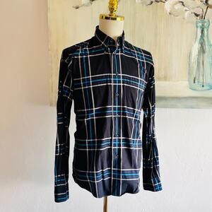 Burberry London Men’s M Plaid Button Down Shirt Made in USA 100% Cotton Blue